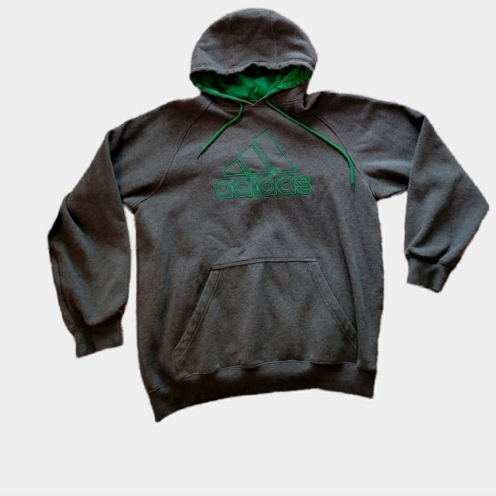 ADIDAS Y2K sweatshirt gray and green badge of sport hooded L‎